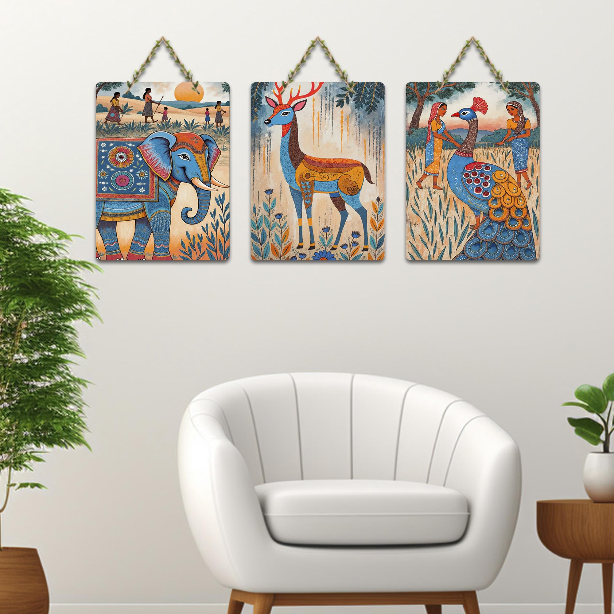 Artvibes Nature Theme for Decoration Wooden Art Decoration Item for Living Room | Room Wall Art | Modern Decor Artwork | Living Room | Cafe | Wall Illustrations | Gift Items (WH_96102N), Set of 3