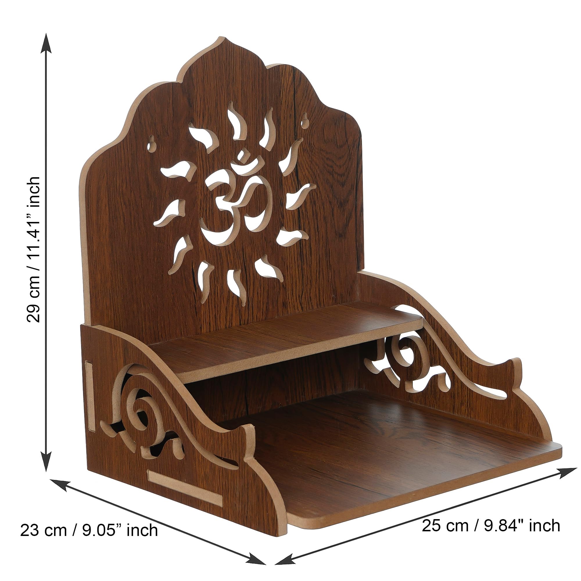 eCraftIndia Brown Om Design Beautiful Wooden Pooja Temple with Shelf - Mandir for Home Pooja Room - Wooden Temple for Home Wall Hanging - Home Temple Pooja Mandir - Diwali Gifts for Family Friends