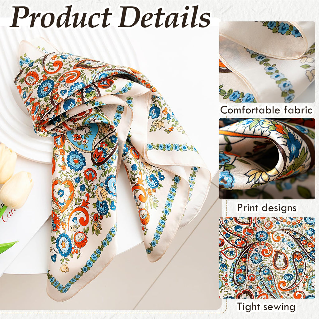 CoolShef Silk Satin Square Scarf for Women 70x70cm – Stylish Print Head Neck Scarf Bandana Neckerchief, Soft Lightweight Hair Accessory for Daily or Office