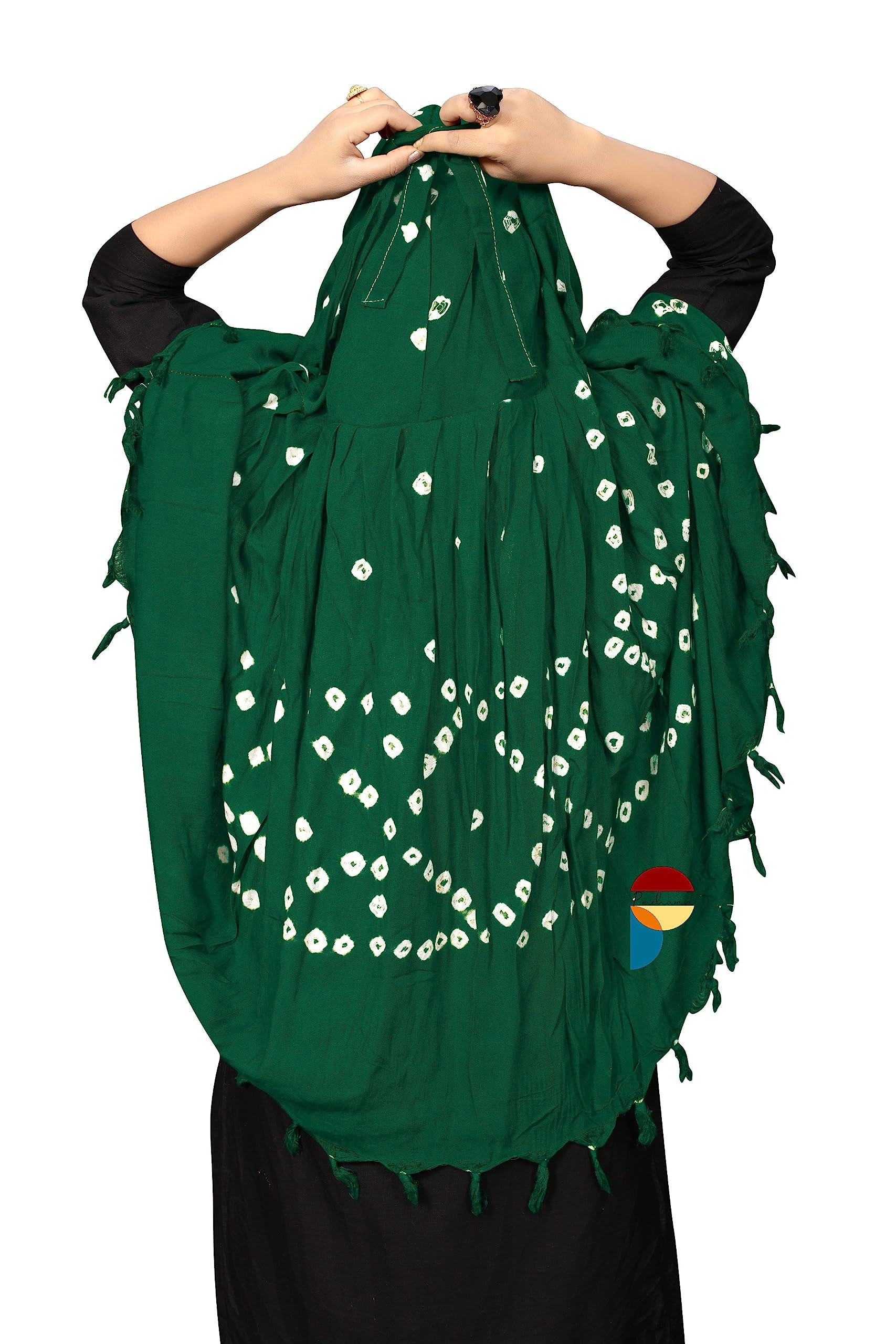 PRACHARAN Women Cotton Stylish Hand Printed Scarf, Anti Pollution Full face Scarf With UV Sun Rays Protection Scarves for Women and Girls (Green)