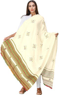 Exotic India Women's Kutch Wool Shawl (SHV95--vanilla-custard)