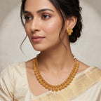 JFL - Jewellery for Less Traditional Gold Plated Filigree Necklace Set for Women | Handmade Ethnic Choker Jewellery Set with Matching Earrings | Wedding, Festive Necklace