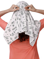 7 season's Cotton Scarf Cum Mask Universal Size Usable for vehicle Driver for sunlight UV protection White Printed Design For Girl & Women (Short Dhingli Black)