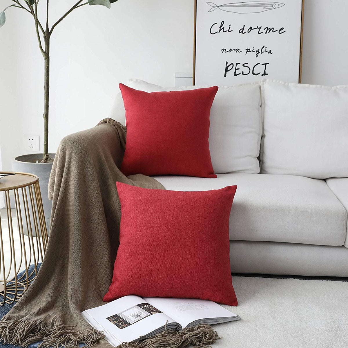 Khooti Jute Cushion Cover, 20x20 (Red)(Pack of 5)