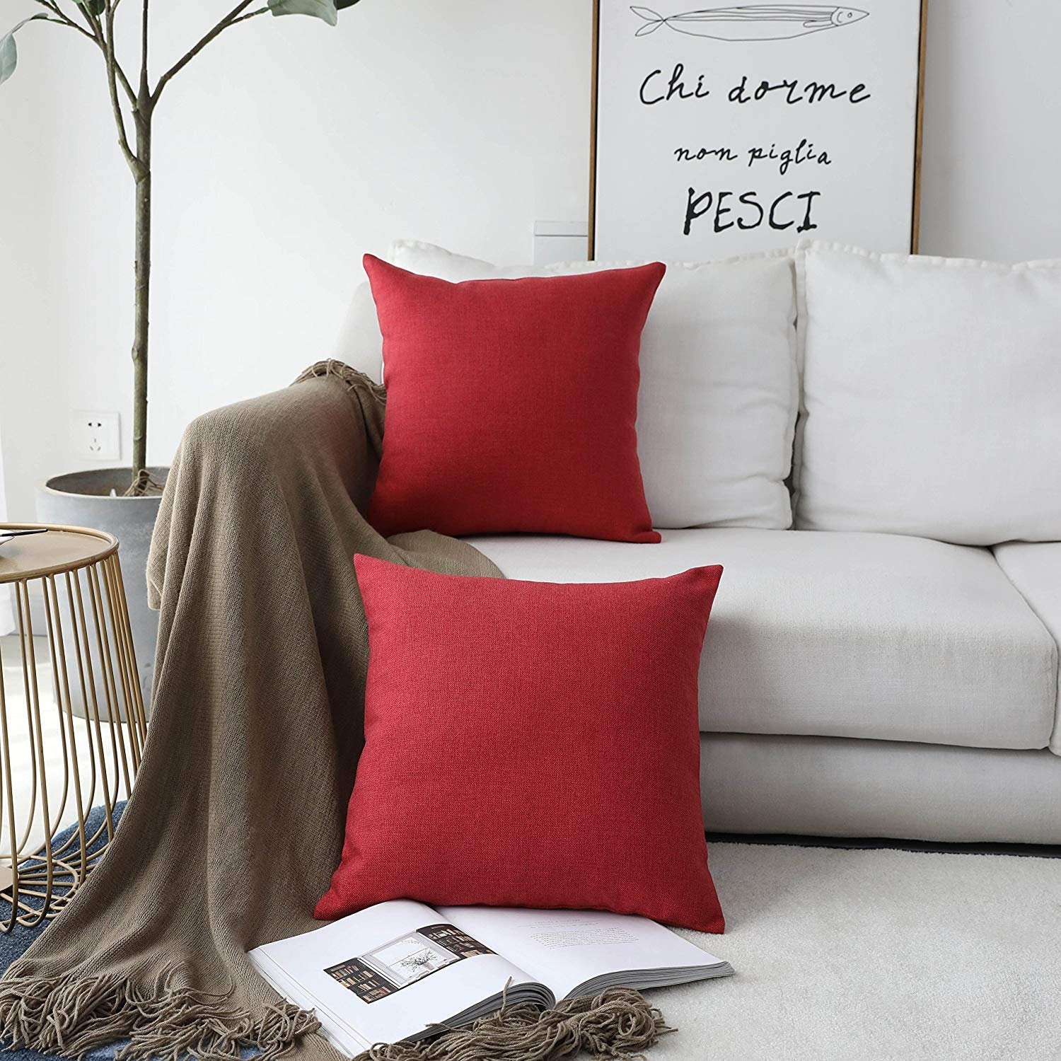 Khooti Jute Cushion Cover | 20x20 | Red | Set of 2 | Throw Pillow Cover for Couches, Chairs, Sofas, Beds, Coffee Tables, Living Rooms, Bedrooms, Modern Boho Design