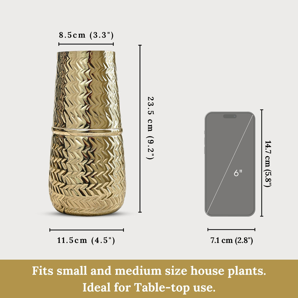 BEHOMA Arrow Engrave Metal Cylindrical Vase for, Golden - 1Pc