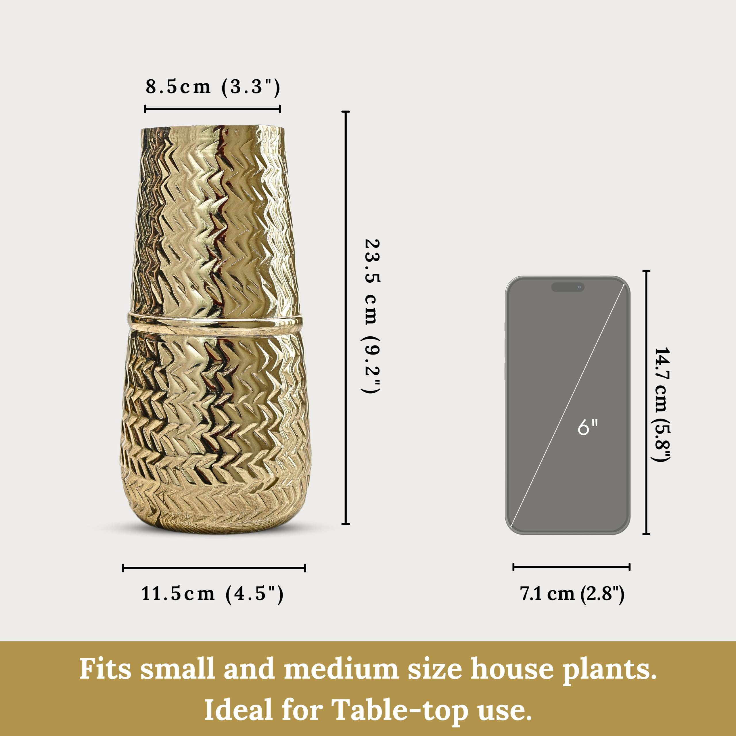 BEHOMA Arrow Engrave Metal Cylindrical Vase for, Golden - 1Pc