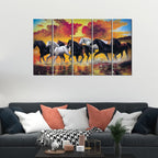 VIBECRAFTS Running Seven Horses 5 Pieces Canvas Wall Painting For Home | Office | Living Room | Gift (PTVC5Pcs4_8522)