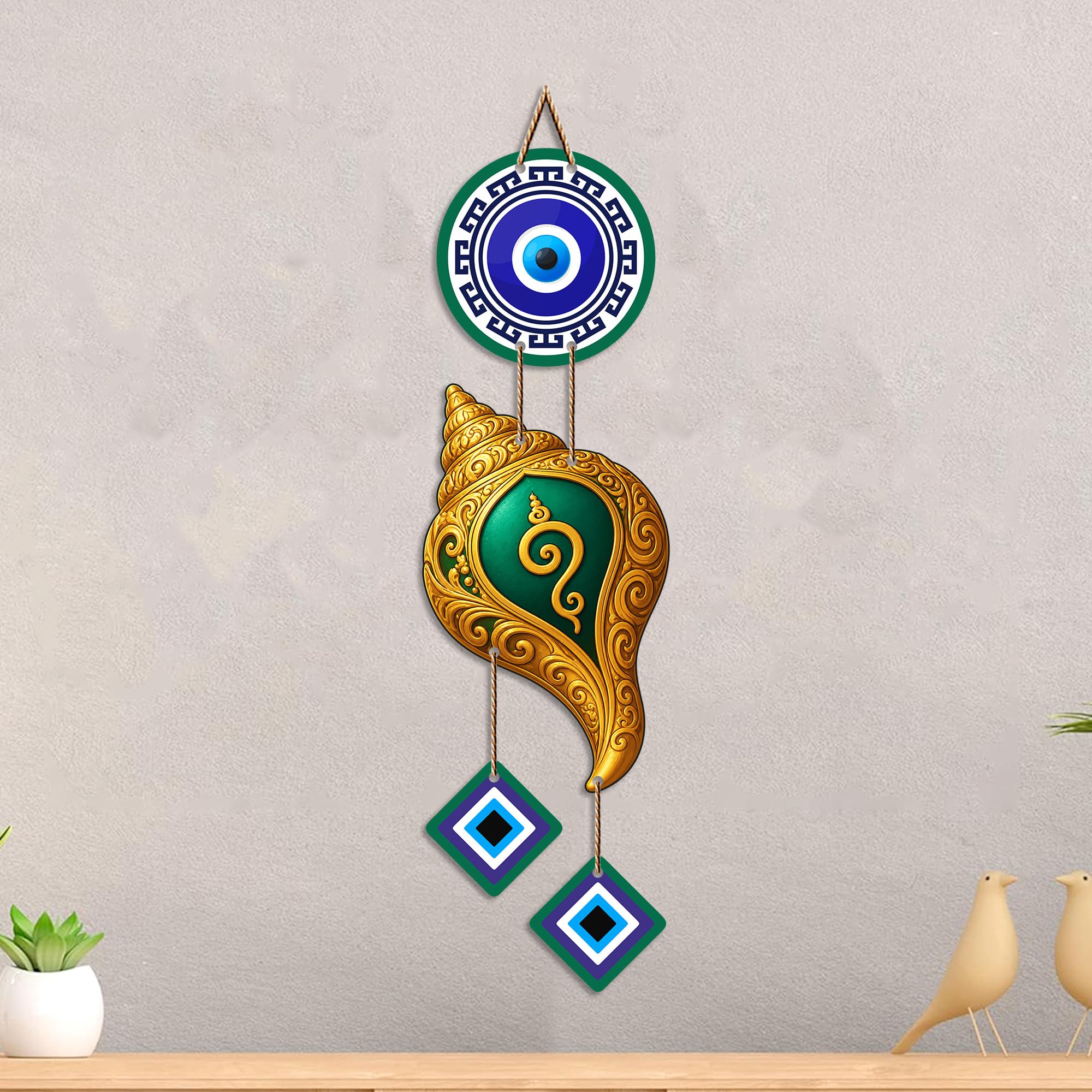Artvibes Decorative Conch Shell Evil Eye Wall Hanging for Home Entrance | Spiritual Vastu Nazar Battu Ornament | Positive Energy Wall Decor for Living Room Office (WH_85140N)