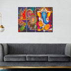 VIBECRAFTS Beautiful Shree Ganesha 4 Pieces Canvas Wall Painting Fitted With Wooden Frame For Home | Office | Living Room | Gift(PTVC4Pcs1_13528)