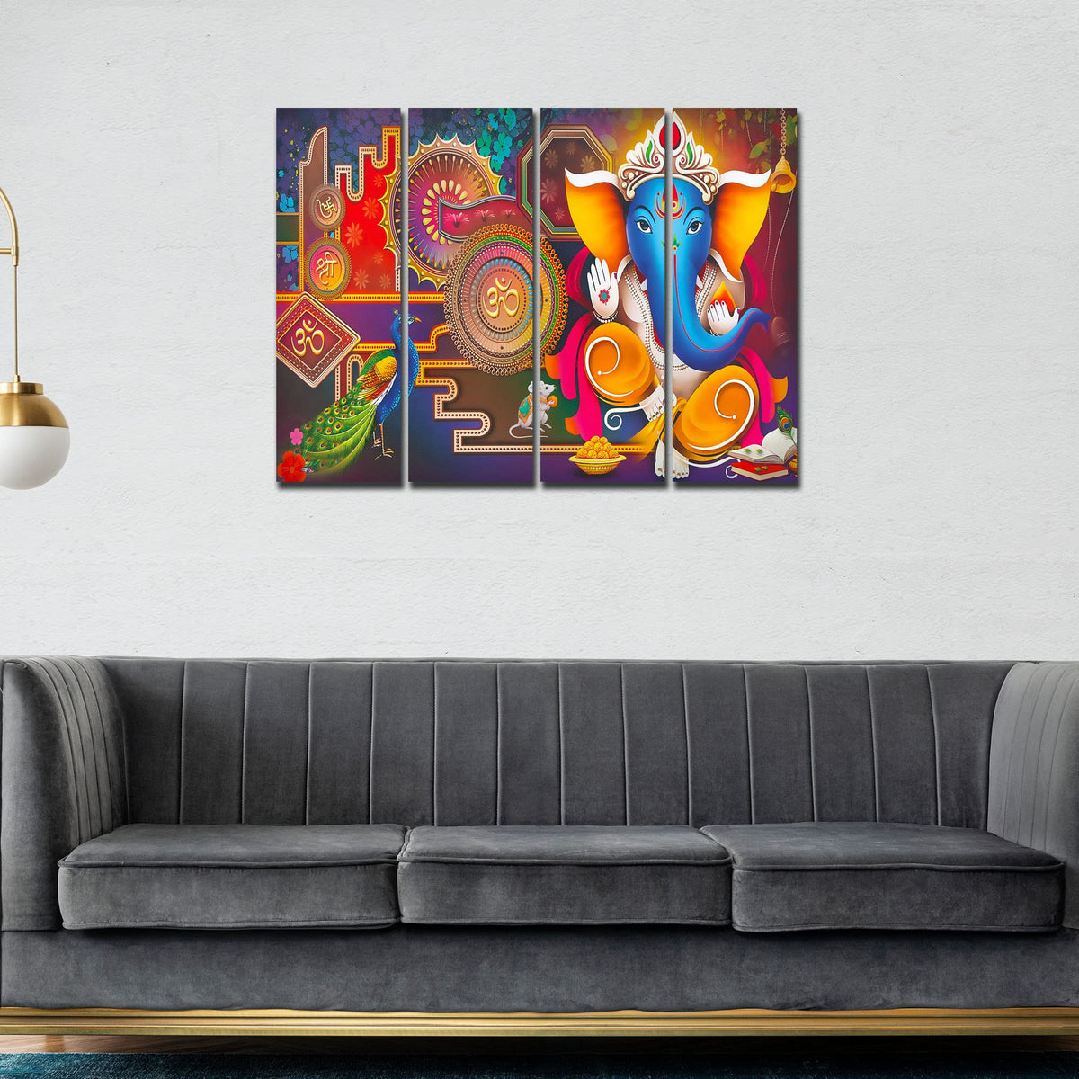 VIBECRAFTS Beautiful Shree Ganesha 4 Pieces Canvas Wall Painting Fitted With Wooden Frame For Home | Office | Living Room | Gift(PTVC4Pcs1_13528)