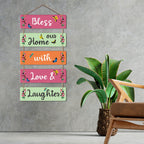 Artvibes Bless Our Home With Laughter Decorative Wall Art MDF Wooden Wall Hanger for Living Room | Quotes Decor Item | Home Quotes Wall Hanging | Modern Decor Items | Wall Poster(WH_6202N)