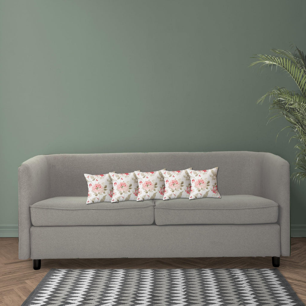 Trance Home Linen 100% Thick Cotton Printed 12x12 inch Cushion Covers for Sofa and Diwan | Throw Pillow/Small Cushion Pillow Covers (12x12 inch | 30cmx30cm, Tashi Pink) – Set of 5