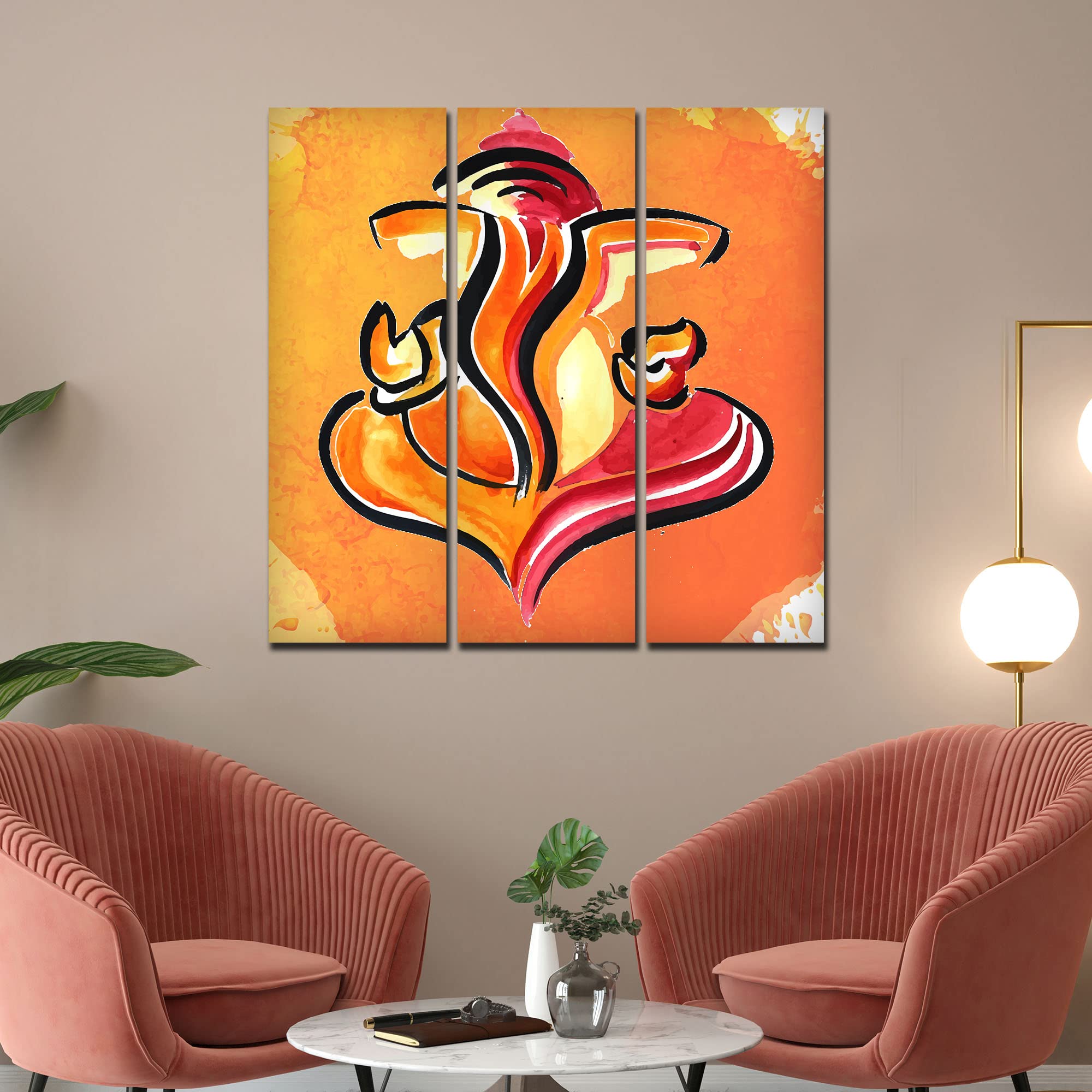 VIBECRAFTS Shree Ganesh Ji 3 Pieces Canvas Wall Painting Fitted With Wooden Frame For Home | Office | Living Room | Gifts (PTVC3Pcs1_9575)