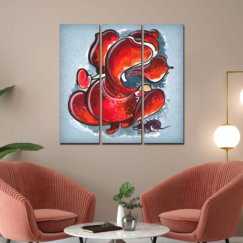 VIBECRAFTS 3 Pieces Abstract Ganesh Ji Art Canvas Wall Painting Fitted With Wooden Frame For Home | Office | Living Room | Gifts (PTVC3Pcs1_9572)