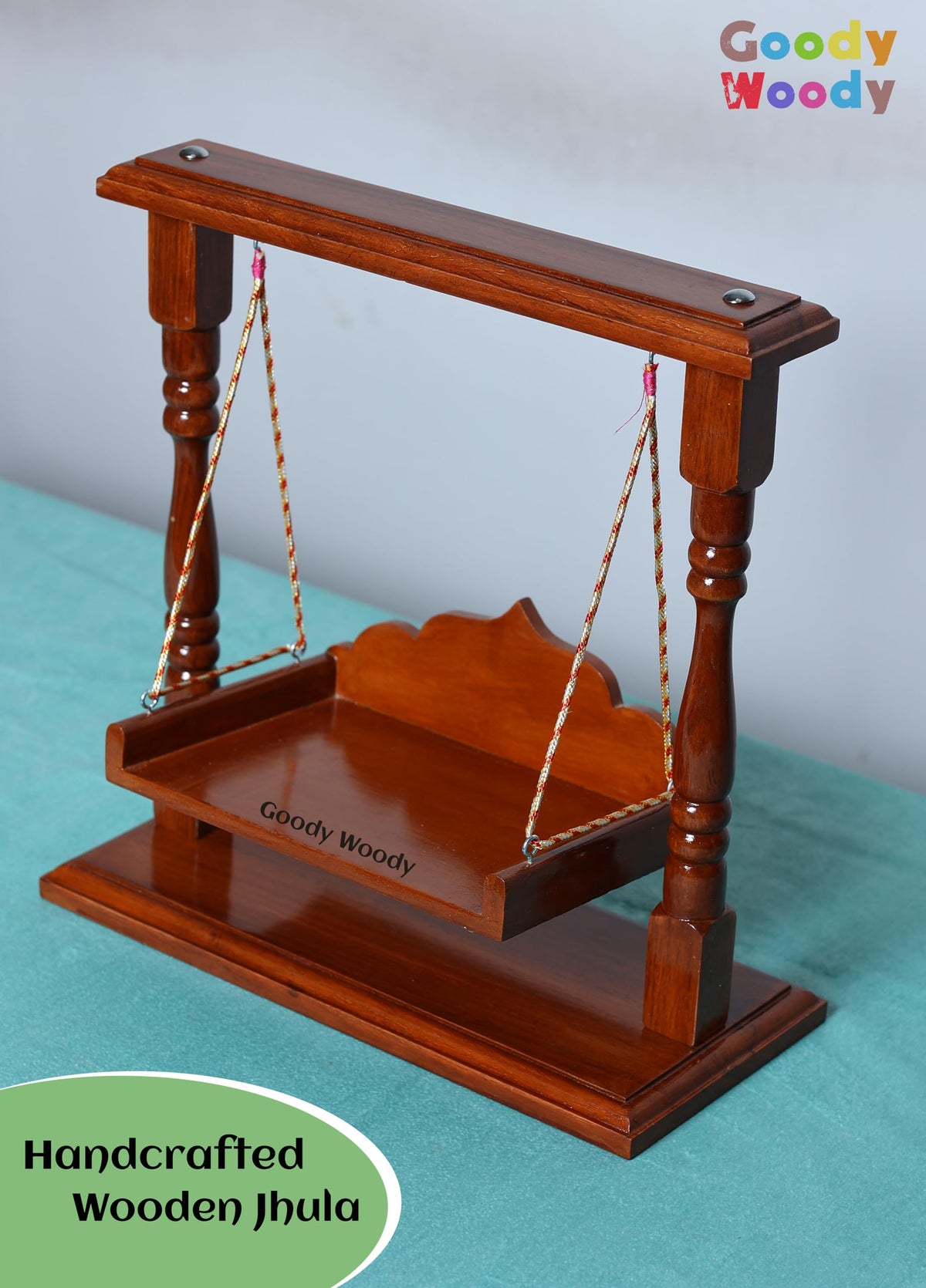 Goody Woody Laddu Gopal Jhula, Kanhaji Swing, Balgopal Palna, Shri Krishna Hindola Polished (Brown, 13x12x6), Seat Size :- (8x6) 0 to 4 No. Kanha