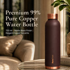KasaCore Premium Copper Water Bottle 750 ml 99% Pure Copper | Leakproof Bottle with Matte Black Finish for Office Gym Travel Daily Use (Brown)
