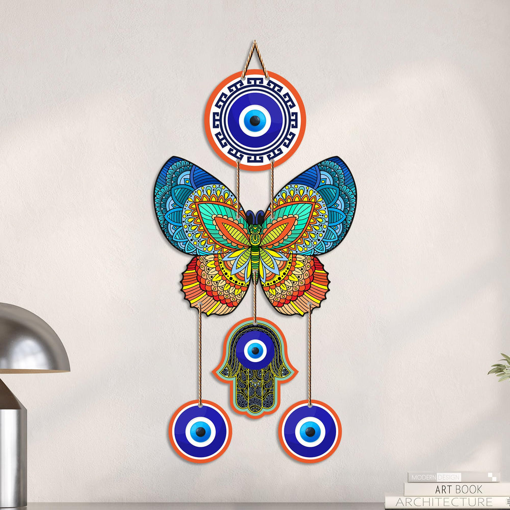 Artvibes Mandala Butterfly Evil Eye Wall Hanging for Home Entrance | Lucky Charm MDF Wall Decor | Decorative Art for Living Room | Bedroom | Office & Main Door | Gift Item (WH_8586N)