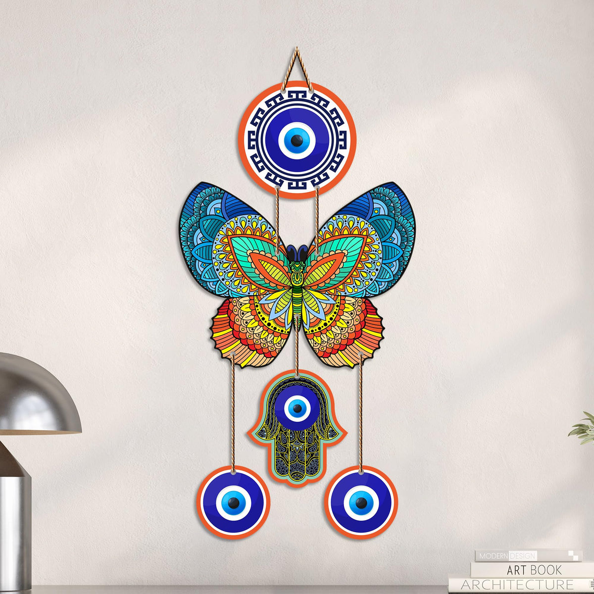 Artvibes Mandala Butterfly Evil Eye Wall Hanging for Home Entrance | Lucky Charm MDF Wall Decor | Decorative Art for Living Room | Bedroom | Office & Main Door | Gift Item (WH_8586N)