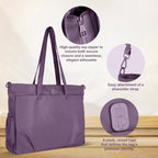 Premium Large Capacity Everyday Tote Bag for Women with Zipper Closure and Multi Pocket Storage (PURPLE)