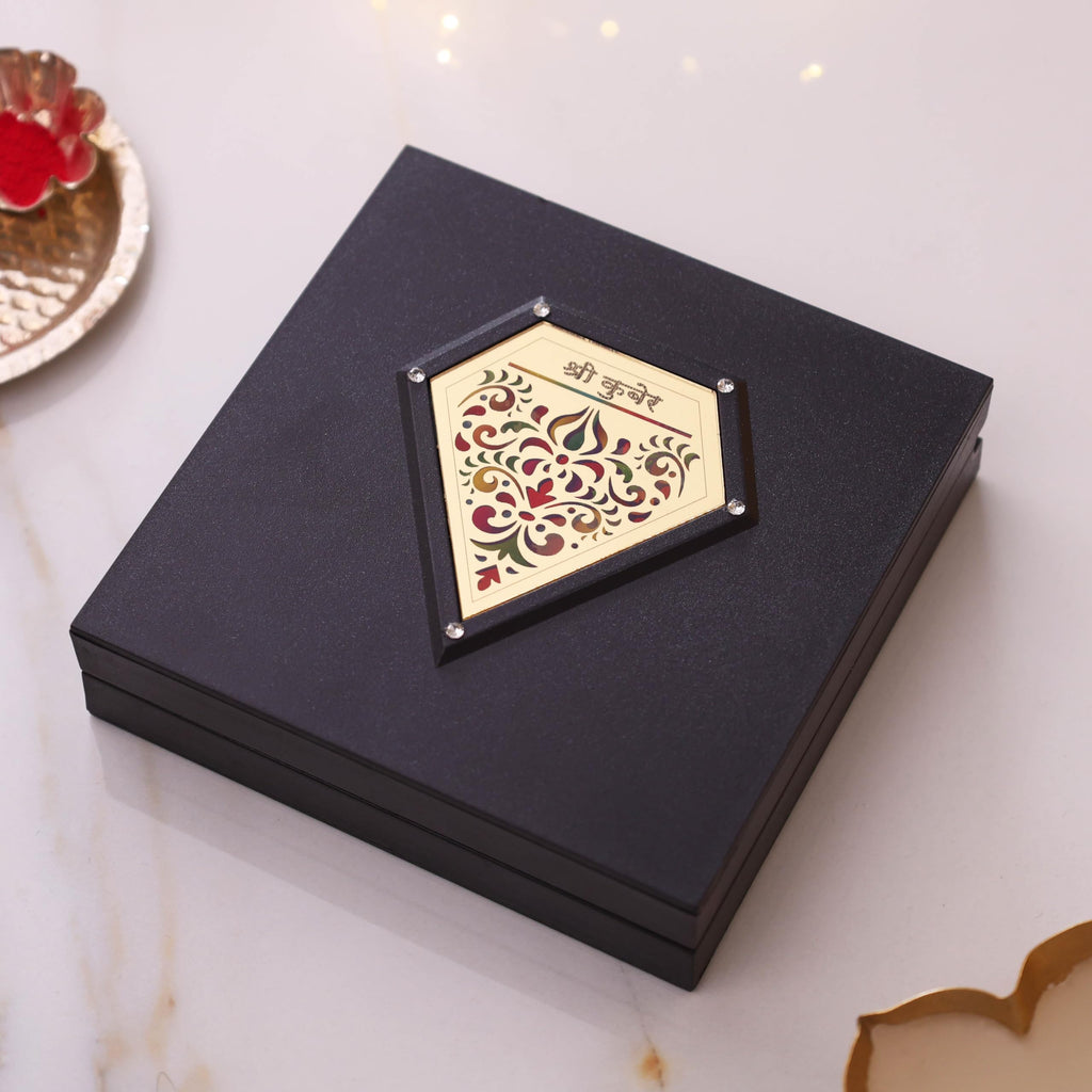 MOSKAI 3D Kuber Laxmi Charan Paduka Pocket Temple Frame Box | Kuber Laxmi Charan Paduka with Divine Darshan | Premium ABS Polymer Frame | Pooja Room Decor | Diwali Gift | Housewarming Gift