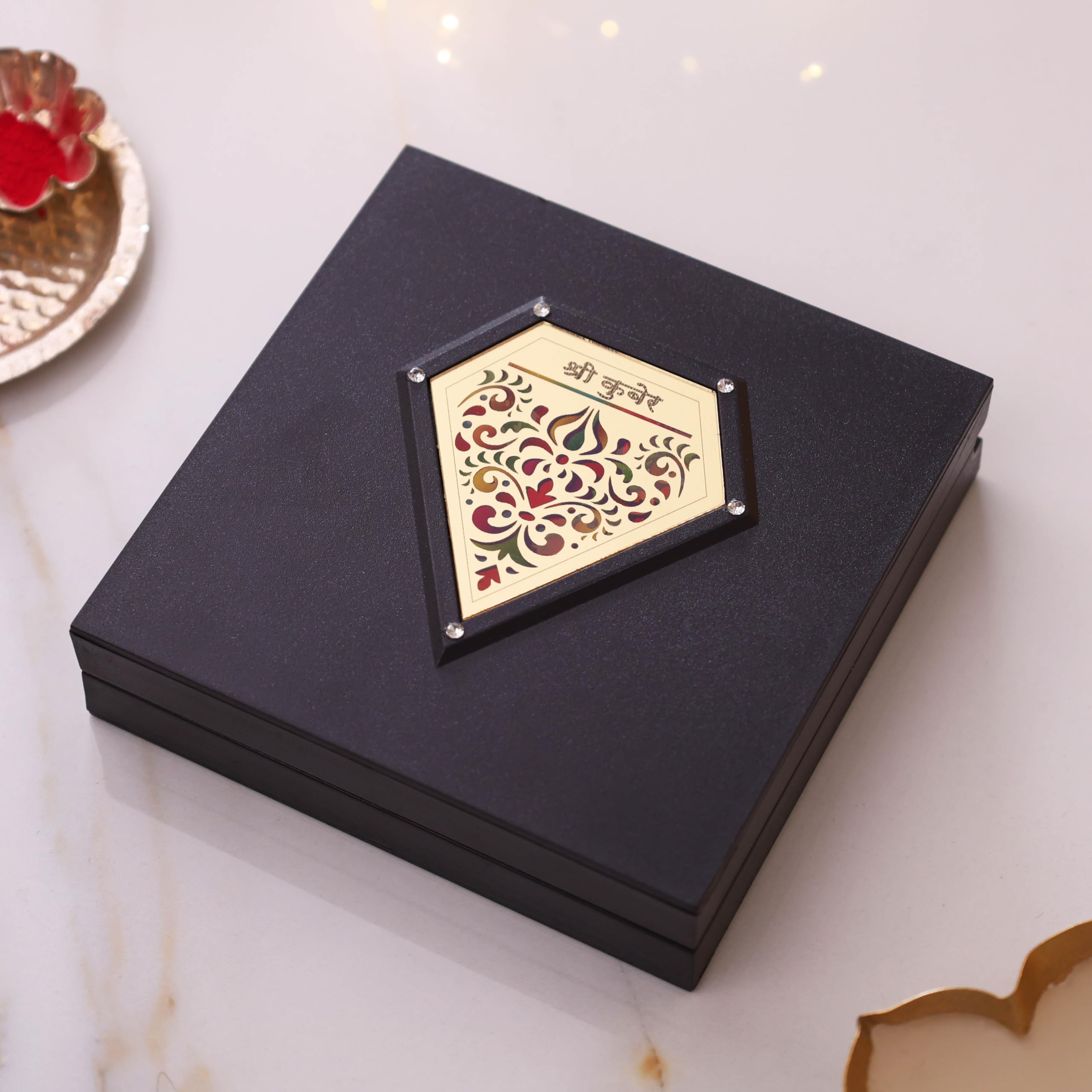 MOSKAI 3D Kuber Laxmi Charan Paduka Pocket Temple Frame Box | Kuber Laxmi Charan Paduka with Divine Darshan | Premium ABS Polymer Frame | Pooja Room Decor | Diwali Gift | Housewarming Gift