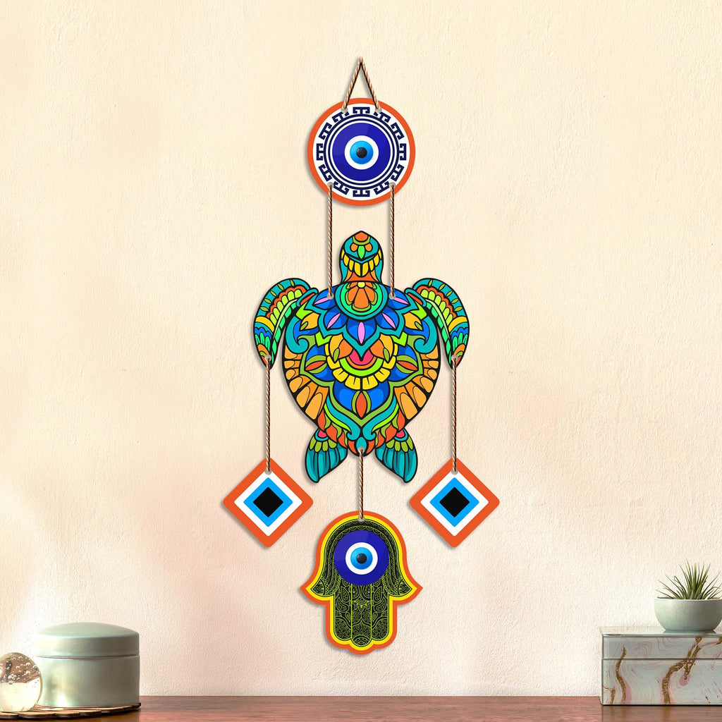 Artvibes Sea Turtle Evil Eye Wall Hanging for Home Entrance | Nazar Protection MDF Wall Decor | Lucky Vastu Art for Living Room | Bedroom | Balcony | Office & Hallway | Housewarming Gift (WH_8545N)