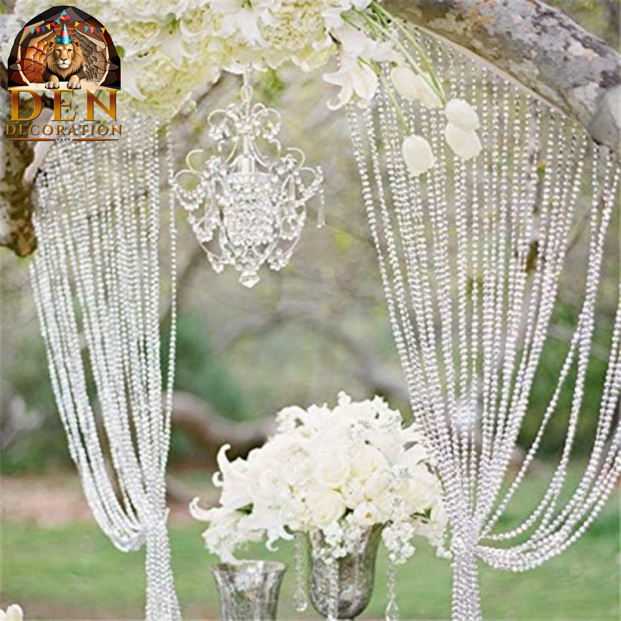 DEN DECORATION Premium Iridescent Crystal Acrylic Beads String Sequin Chain Garland (5 feet) (Dancing Octagons, Pack of 10 Lines)