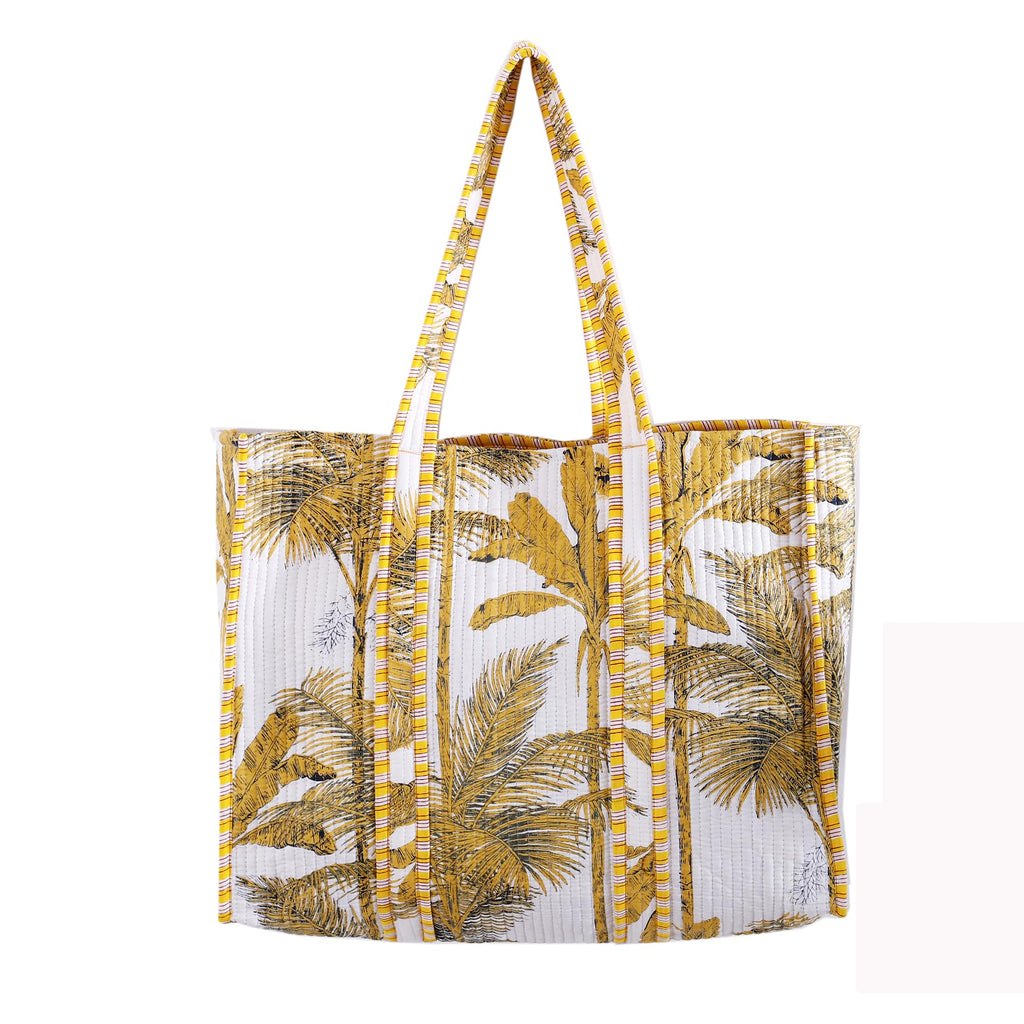 Ravaiyaa - Attitude is everything Women & Man Beautiful Printed Cotton Grocery Shopping Bag | Shoulder Bag | Cotton Tote Bag | Travel Tote Bags 18x5.5x16 Inch (Yellow Palm Tree)