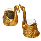 Webelkart Premium Golden Swan Tealight Candle Holder Set of 2 with Glass Cups | Decorative Metal Bird Candle Stand for Home Decor, Table Centerpiece & Romantic Gifting Duck Pair Set