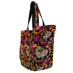 Craft Trade Women's Cotton Tote Bags with Zip 36x30x12 Cm Embriodery Mirror Work Leaf Print Shopping Handbag - Black
