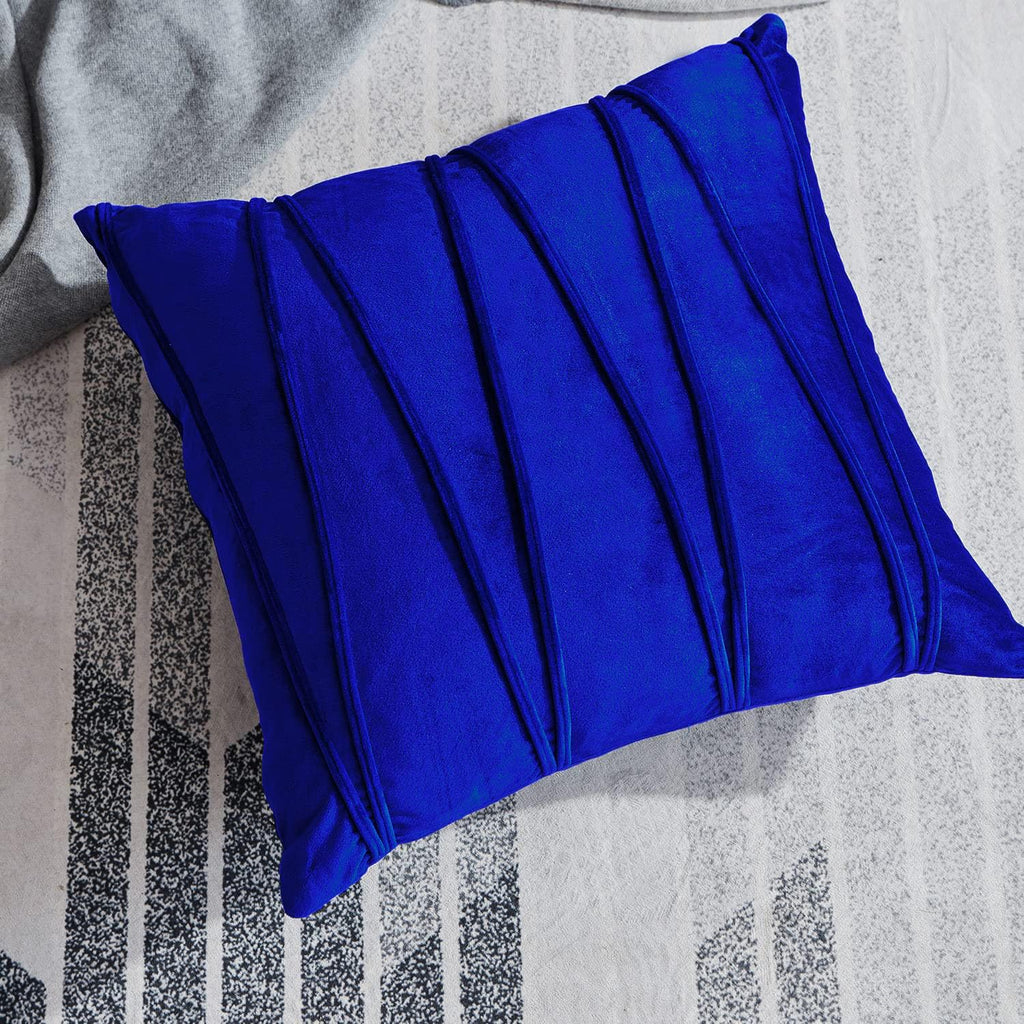 Khooti Velvet Striped Cushion Cover Pack of 1-38 x 38 / 97 x 97 cm | Royal Blue | Soft Pillow Covers Cushion Case for Sofa Bedroom Livingroom Chair Car, Cushion Cover with Zig Zag Pattern