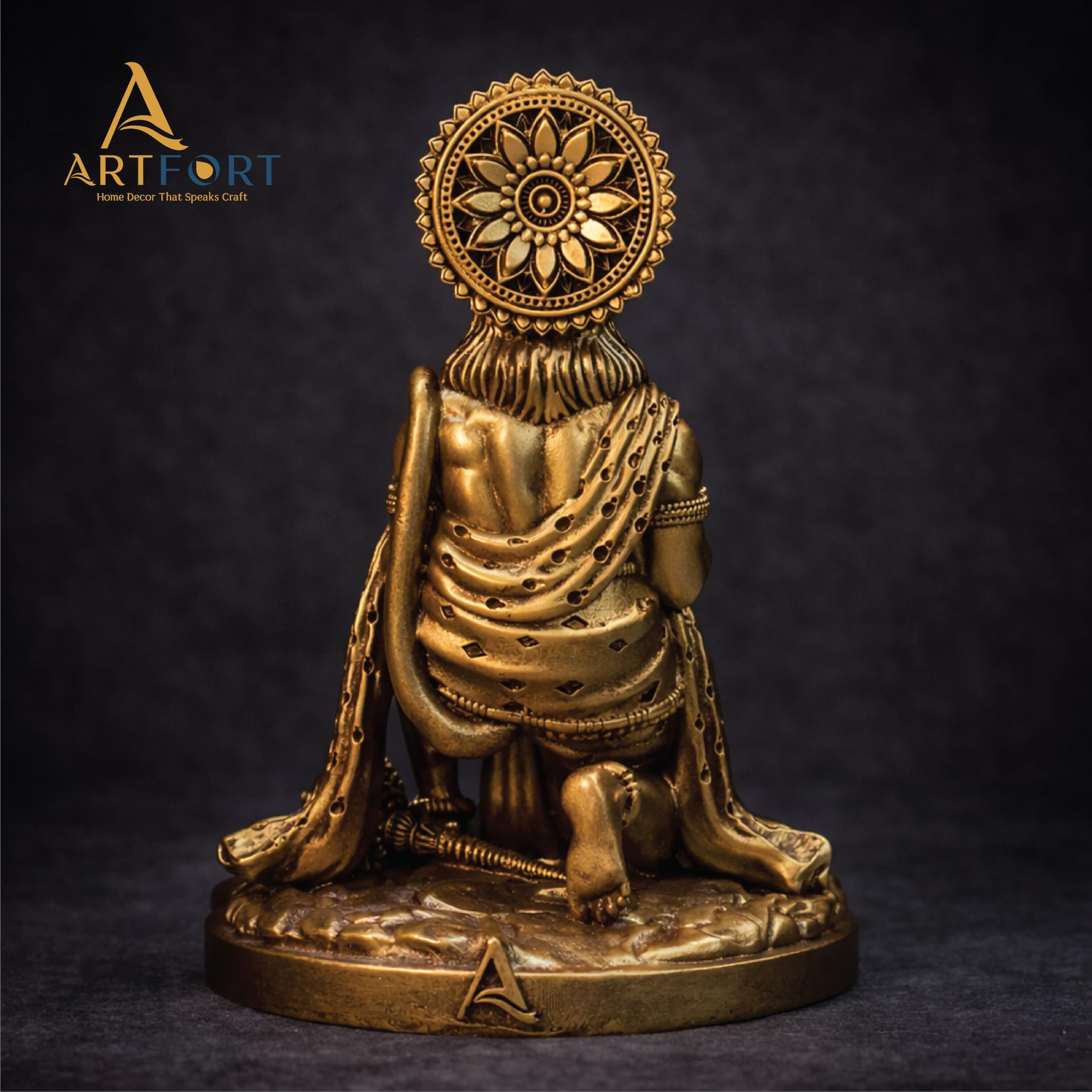 ARTFORT Hanuman Ji Idol 7 Inch Polyresin Statue Antique Golden Finish Bajrangbali Murti for Home Temple Office Desk Car Dashboard Spiritual Decorative Showpiece Gift (Golden)