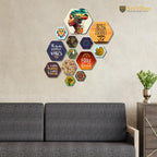Artvibes Radiate Positive Vibes Hexagon Shape MDF Wooden Wall Decor Items | Quotes Decor Item | Wall Illustrations | Office Decoration Item | Wall Art Print | Inspirational quotes(WPS_207N), Set of 13