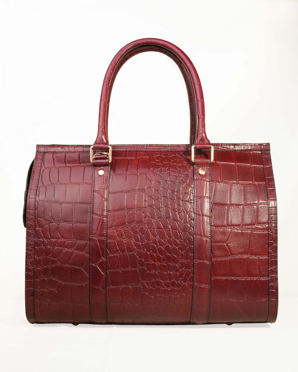 VELORIA VAULT Vanessa Tote Bag, Croc-Embossed Full-Grain Genuine Leather, Detachable Strap, Curved Handles for Women (Cherry)