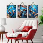 Artvibes Water Lily And Koi Fish Decorative Wall Art MDF Wooden Wall Hanger for Home | Room Wall Art | Modern Decor Artwork | Living Room | Cafe | Wall Art Print | Gift Items (WH_9656N), Set of 3