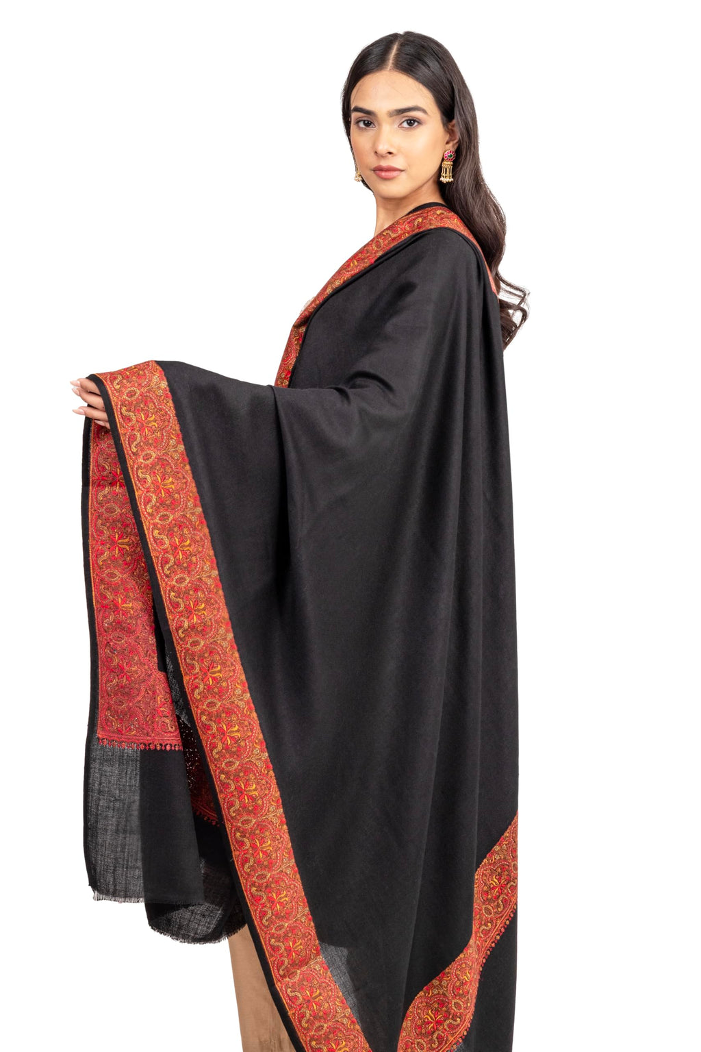 Naureen Women Pashmina Blend Shawl with Kashmiri Embroidery, Warm and Soft, 40x80 inch