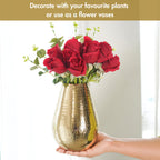 BEHOMA Drop Shape Metal Hammered Flower Vase, Golden - 1Pcs
