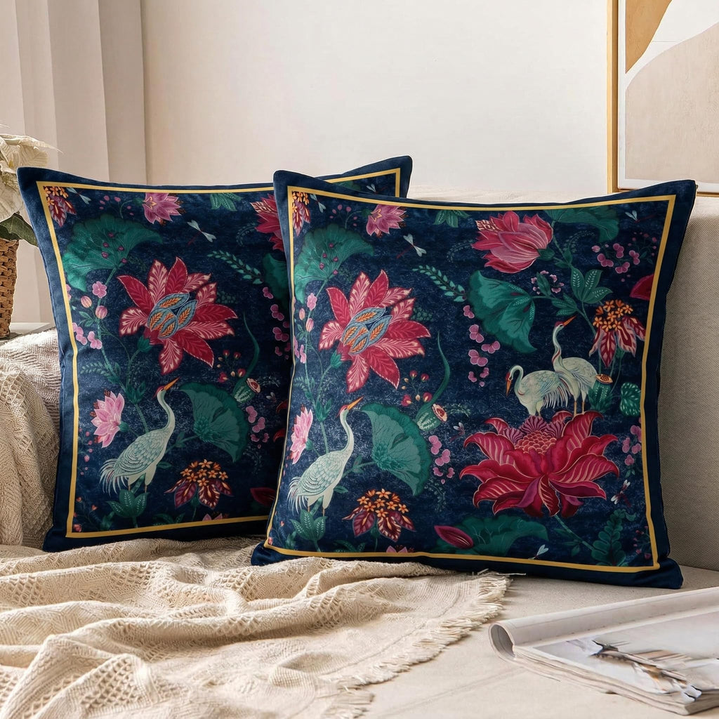 ishro home Premium Cushion Cover 16 inch x 16 inch | Luxury European Mosha Fabric | Love at First Sight Designs | Hidden Zipper | Machine Washable, Non- Fading | (2, Imperial Palace, 16 x 16 Inches)