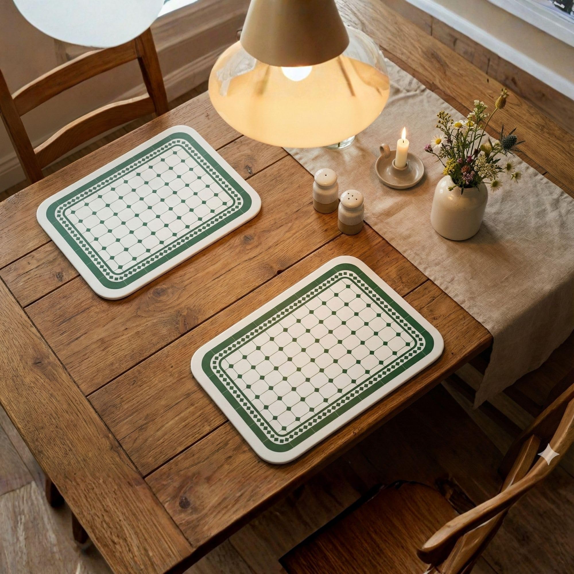 Upaado Faux Leather Dining Table Placemats | Waterproof, Heat & Stain Resistant | Easy Hand Wash | Pack of 2 ? Dark Green Kafalo