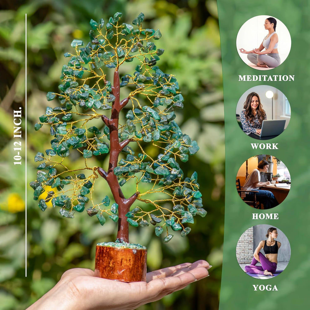 A P HOMES Spiritual Healing & Vastu Decor Collection - Positive Energy, Wealth & Protection Crystals for Home & Office (Green Aventurine Tree)