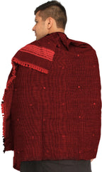 Exotic India Men's Kutch with Woven Border and Embroidered Mirrors Pure Wool Shawl (SWI77--black-and-red)