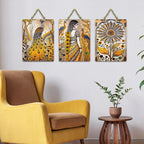 Artvibes Gorgeous Women With Peacocks & Flowers Aesthetic Modern Art Decorative Wall Art MDF Wooden Wall Hanger for Home | Home Decor | Wall Accent | Wall Art Print | Ideal Gifts (WH_9692N), Set of 3