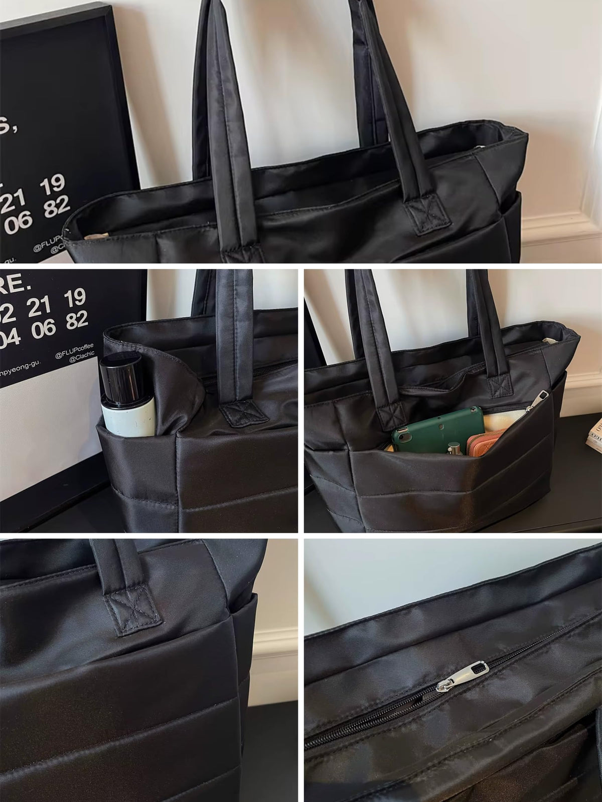 ITALISH Quilted Tote Bag for Travel and Work Lightweight Polyester Puffer Bag for Woman with Multiple Pockets
