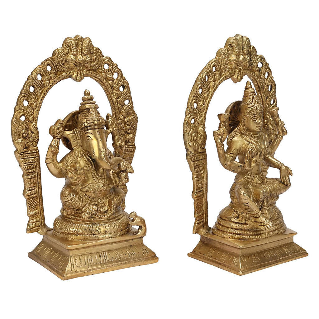 ARTVARKO Brass Ganesha Laxmi Ganesh Lakshmi Bhagwan Idol Sitting Ganpati Murti Metal Statue for Home Office Success Entrance Décor Diwali Pooja Good Luck Gift 8 Inch