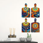 Artvibes Cosmic Sun & Galaxy Art Decorative Wall Art MDF Wooden Wall Hanger for Living Room | Festive Decor Art | Wall Sculpture | Scenery | Aesthetic Wooden Decor | Ideal Gifts (WH_5657N), Set of 4