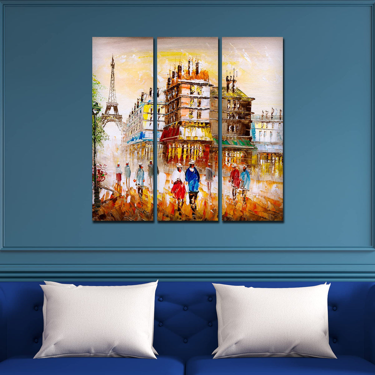 VIBECRAFTS 3 Pieces Beautiful Paris Canvas Wall Painting Fitted With Wooden Frame For Home | Office | Living Room | Gifts (PTVC3Pcs1_9527)