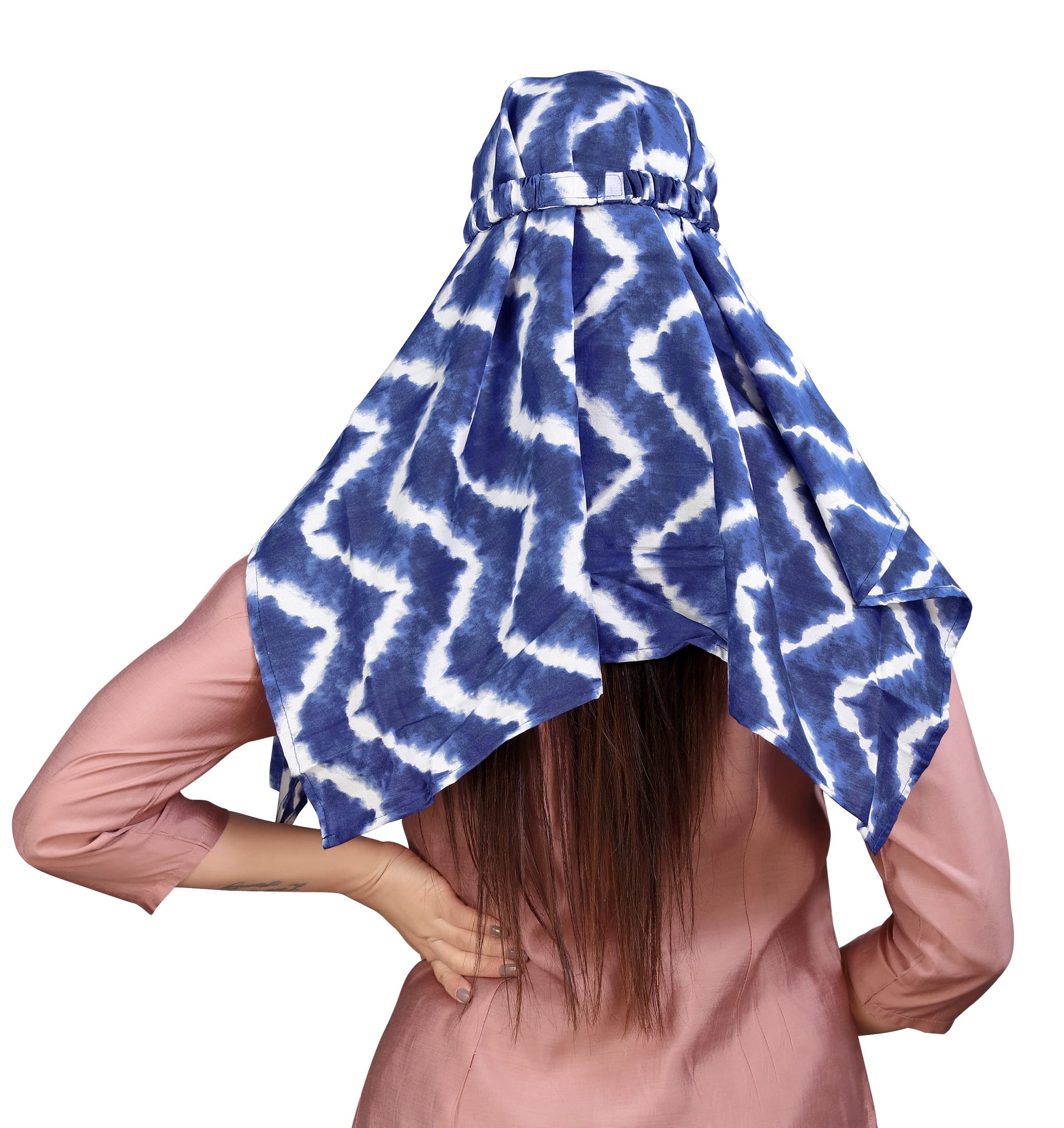 7 season's Female Cotton Short Scarf Cum Mask Universal Size/Usable For Vehicle Driver For Sunlight Uv Protection/White Printed Design (Blue Leheriya, Free)