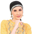 Women's Black Diamond Lace Cap Head Scarf with Silver Embellishments