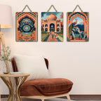 Artvibes Taj Mahal, Peacock & Elephant Cultural Indian Modern Art Decorative Wall Art MDF Wooden Wall Hanger for Home | Home Decor | Aesthetic Wooden Decor | Art Print | Gift (WH_9664N), Set of 3